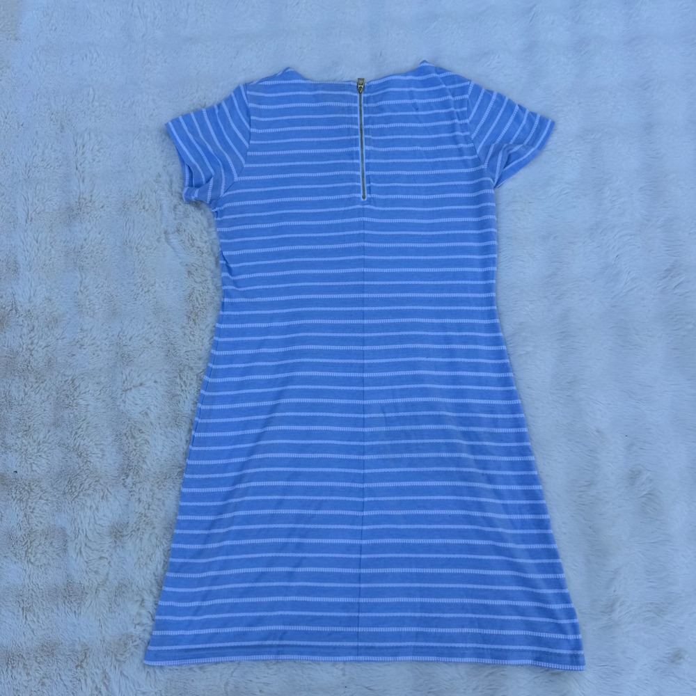 Sail to Sable STS Blue White Striped Short Sleeve Shift Dress Large Gold Zipper - Picture 5 of 7